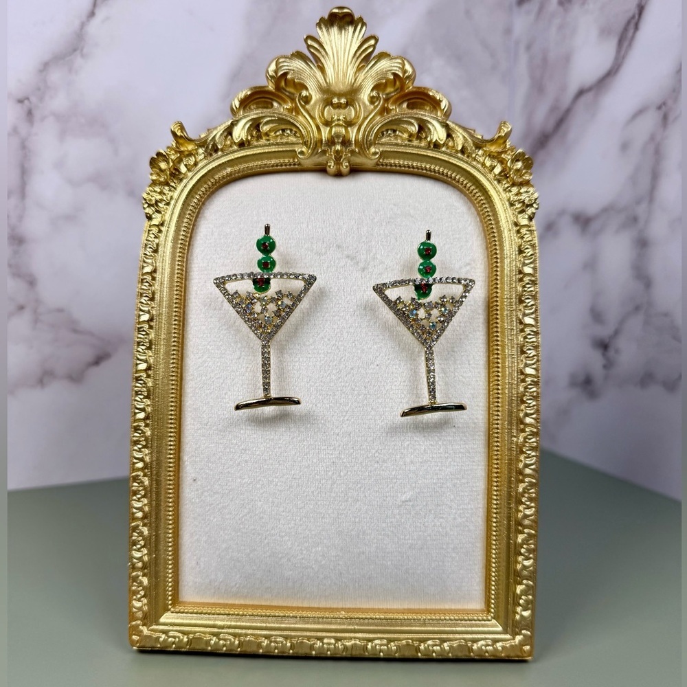 NWT Martini Glass Earrings | Rhinestone Cocktail Earrings Holiday Earrings